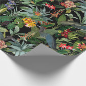 Papier Cadeau Héron bleu antique et motif de fleurs tropicales (Coin)