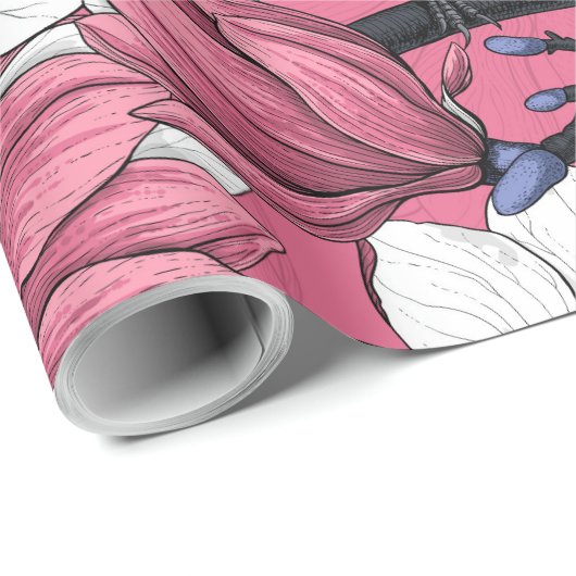 Papier Cadeau Heure du printemps en rose (Coin rond)