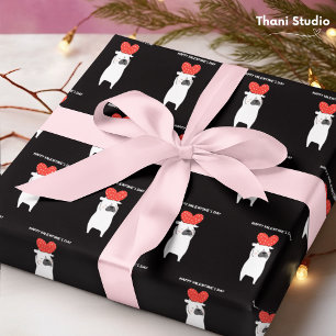 Papier Cadeau Heureuse Sainte-Valentin Carlin mignon et coeur ro