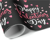 Papier Cadeau Heureuse Sainte-Valentin Élégant Script Coeurs ros (Coin rond)