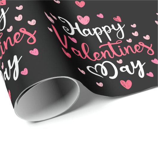 Papier Cadeau Heureuse Sainte-Valentin Élégant Script Coeurs ros (Coin rond)