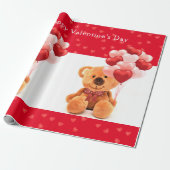 Papier Cadeau Heureuse Sainte-Valentin mignon Ours Teddy (Déroulé)