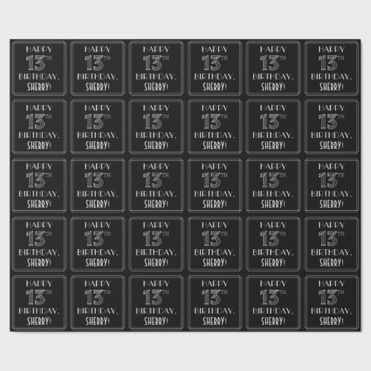 Papier Cadeau HEUREUX 13E ANNIVERSAIRE ; Style Art Déco avec/ No (Couture)