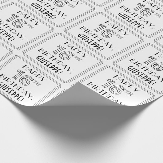 Papier Cadeau HEUREUX 16E ANNIVERSAIRE ; Style Art Déco ; Nom pe (Coin)