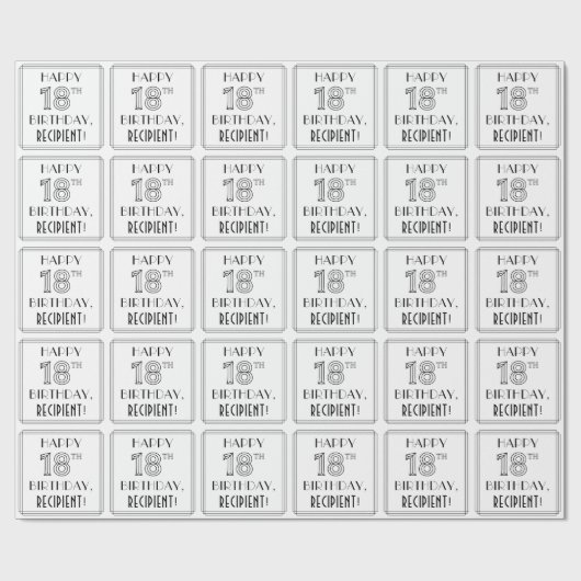 Papier Cadeau HEUREUX 18E ANNIVERSAIRE ; Style Art Déco ; Nom pe (Plat)