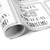 Papier Cadeau HEUREUX 28E ANNIVERSAIRE ; Style Art Déco ; Nom pe (Coin rond)