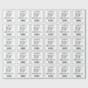 Papier Cadeau HEUREUX 39E ANNIVERSAIRE ; Style Art Déco ; Nom pe