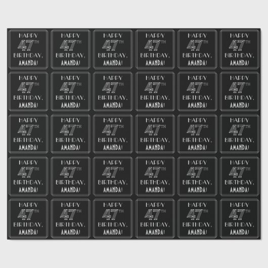 Papier Cadeau HEUREUX 47E ANNIVERSAIRE ; Style Art Déco avec/ No (Couture)