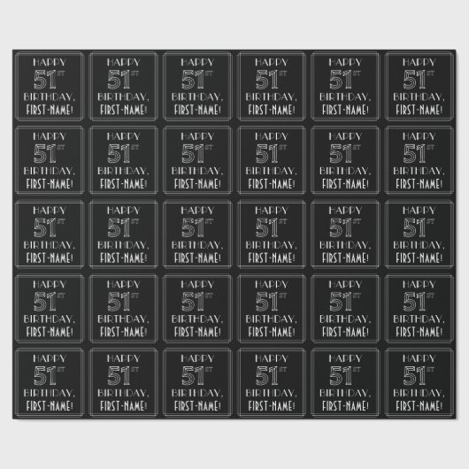 Papier Cadeau HEUREUX 51E ANNIVERSAIRE ; Style Art Déco avec/ No (Couture)