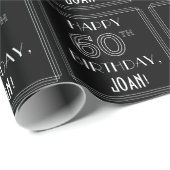 Papier Cadeau HEUREUX 60E ANNIVERSAIRE ; Style Art Déco avec/ No (Coin rond)
