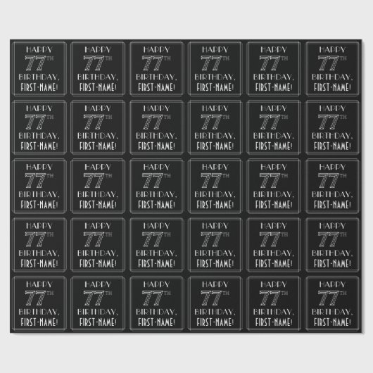 Papier Cadeau HEUREUX 77E ANNIVERSAIRE ; Style Art Déco avec/ No (Plat)