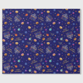 Papier Cadeau Heureux Hanoukka Dreidel Menorah Sufganiyot Blue (Plat)