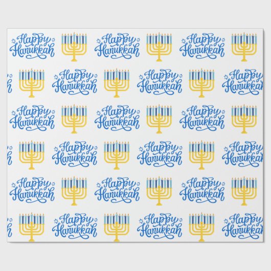 Papier Cadeau Heureux Hanoukka Menorah (Plat)