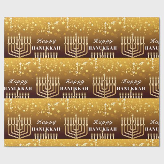 Papier Cadeau Heureux Hanoukka Menorah (Plat)
