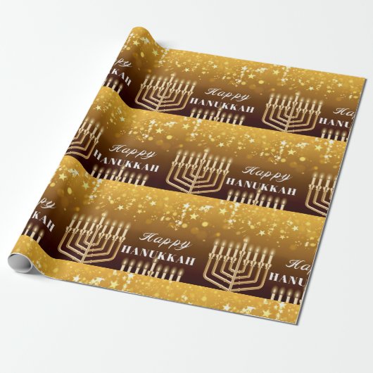 Papier Cadeau Heureux Hanoukka Menorah (Déroulé)