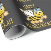 Papier Cadeau Heureux Honeykkah Honey Bee Hanoukka Juif (Coin rond)