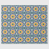Papier Cadeau Hex Mandala bleu jaune orange et vert (Plat)