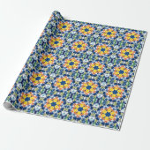 Papier Cadeau Hex Mandala bleu jaune orange et vert (Déroulé)