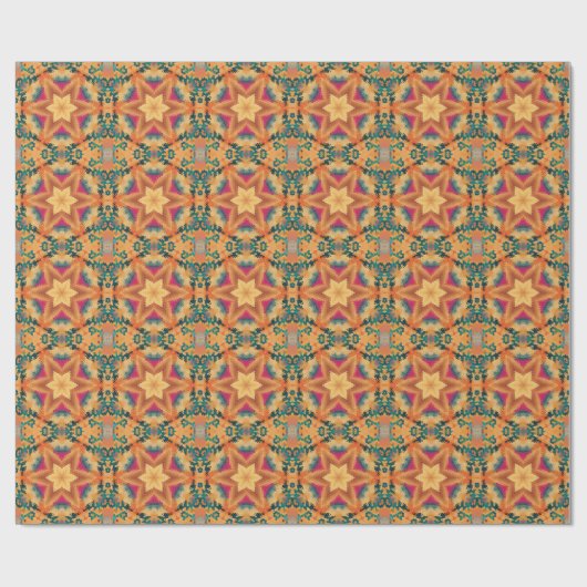 Papier Cadeau Hex Mandala Bleu orange et rose (Plat)