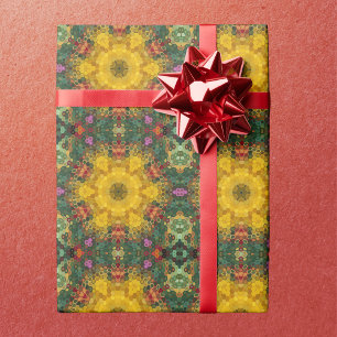 Papier Cadeau Hex Mandala jaune vert et orange