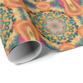 Papier Cadeau Hex Mandala orange et bleu (Coin rond)