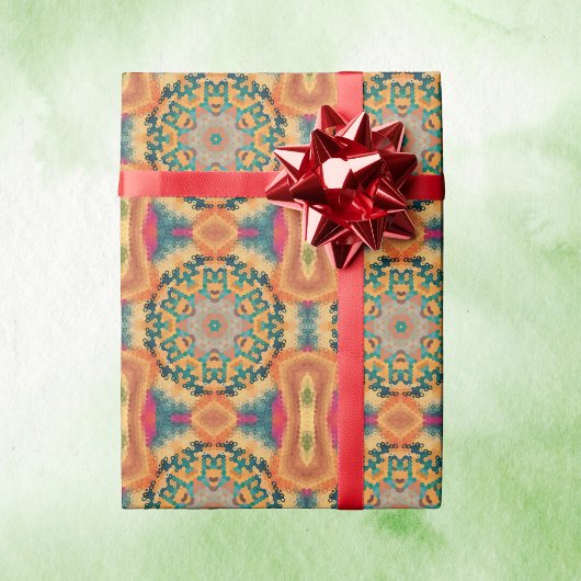 Papier Cadeau Hex Mandala orange et bleu