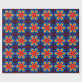 Papier Cadeau Hex Mandala rouge jaune et bleu (Plat)