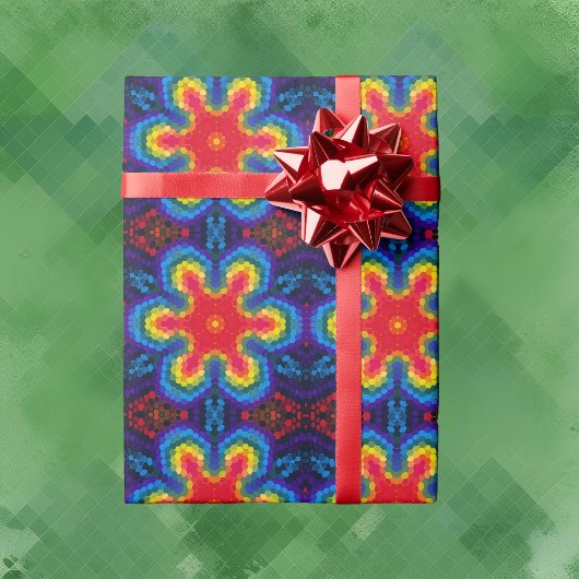 Papier Cadeau Hex Mandala rouge jaune et bleu