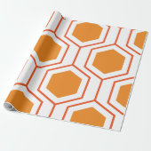 Papier Cadeau Hexagon abstract geometrical pattern en orange et (Déroulé)