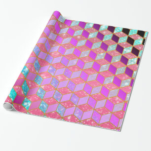 Papier Cadeau Hexagon en forme de diamant doré en Pastel