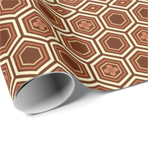 Papier Cadeau Hexagonal Kimono Imprimer, Brown et beige