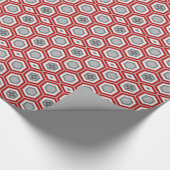 Papier Cadeau Hexagonal Kimono Imprimer, rouge et gris / gris (Coin)