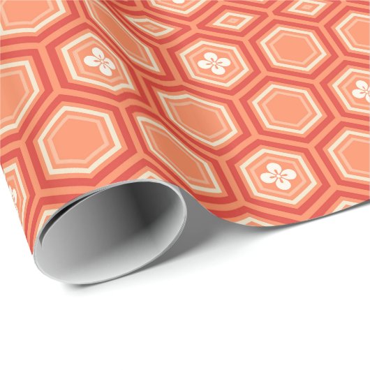 Papier Cadeau Hexagonal Kimono Print, Mandarin Orange (Coin rond)