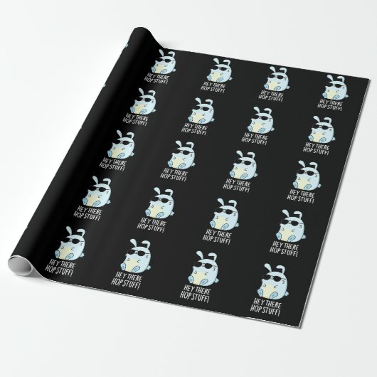 Papier Cadeau Hey Hop Stuff Funny Hot Rabbit Pun Dark BG (Déroulé)