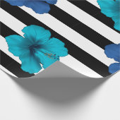 Papier Cadeau Hibiscus bleu moderne Grandes Blancs Noirs (Coin)