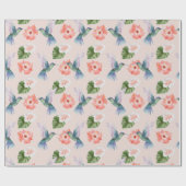 Papier Cadeau Hibiscus bleu vert et rose et colibris (Plat)