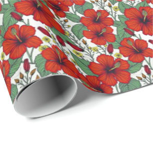 Papier Cadeau Hibiscus botanique rouge tropical