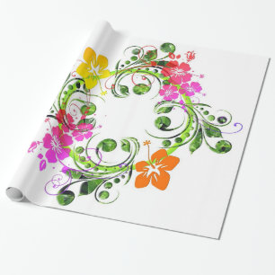 Papier Cadeau Hibiscus couronne de fleurs tropicales