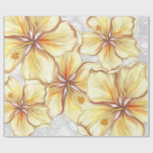 Papier Cadeau Hibiscus & dentelle JAUNE (Plat)