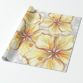 Papier Cadeau Hibiscus & dentelle JAUNE (Déroulé)