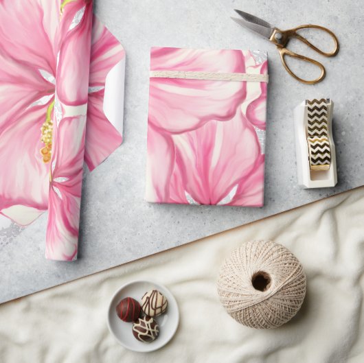 Papier Cadeau Hibiscus & dentelle PINK (Artisanat)