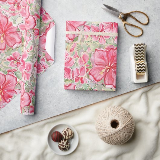 Papier Cadeau Hibiscus & dentelle RED (Artisanat)