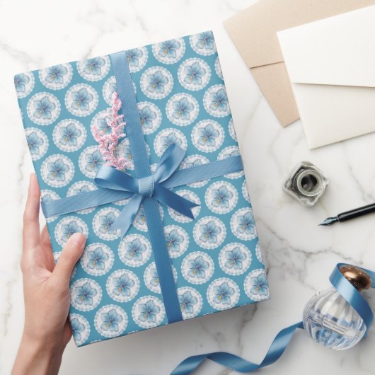 Papier Cadeau Hibiscus & dentelle TURQUOISE (Cadeaux)