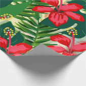 Papier Cadeau Hibiscus Fleurs rouges Tropical Green (Coin)