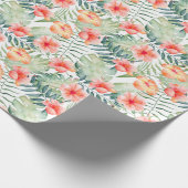 Papier Cadeau Hibiscus floral de Peach rose tropical (Coin)