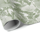 Papier Cadeau Hibiscus Floral Vert Sauge (Coin rond)