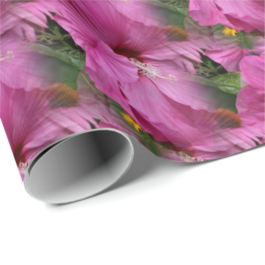 Papier Cadeau Hibiscus rose nature (Coin rond)
