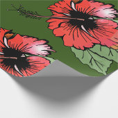 Papier Cadeau Hibiscus rouge tropical avec Feuilles verts