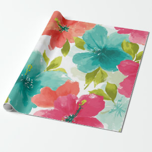 Papier Cadeau Hibiscus Tropical Hawaïen Floral de Plage Coloré 