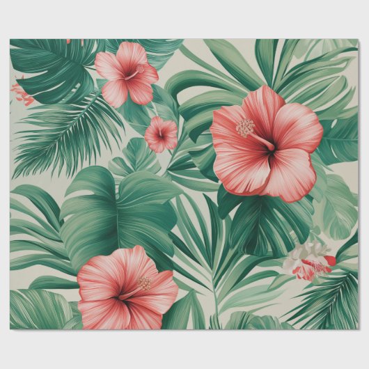 Papier Cadeau Hibiscus Tropical & Monstera (Plat)